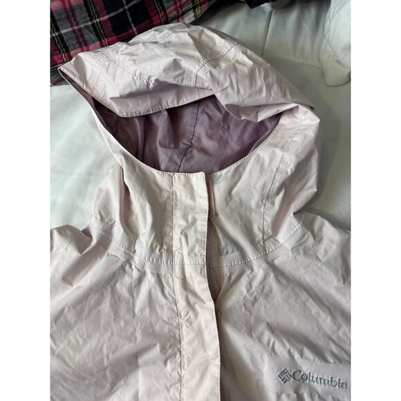 Columbia Women’s Large Beige Pink Rain Jacket Hooded Nylon Windbreaker - Picture 5 of 9